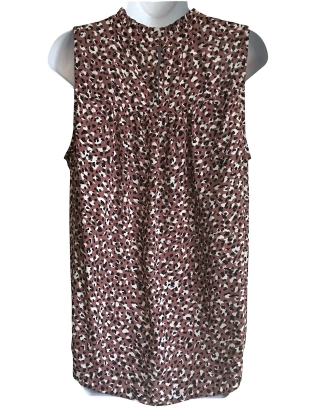 🔴 4/$15 torrid Women’s L Mauve Black Animal Spot Ruffle Mock Neck Tank Top EUC - Picture 3 of 16